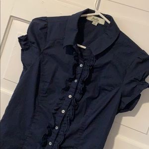 Navy Short-sleeve Button Down. Papaya, Size Small